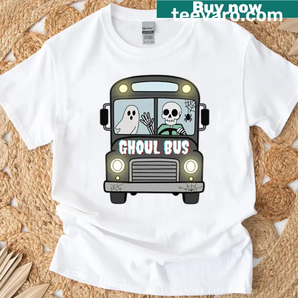 Cartoon ghost and skeleton graphic T-shirt for Halloween