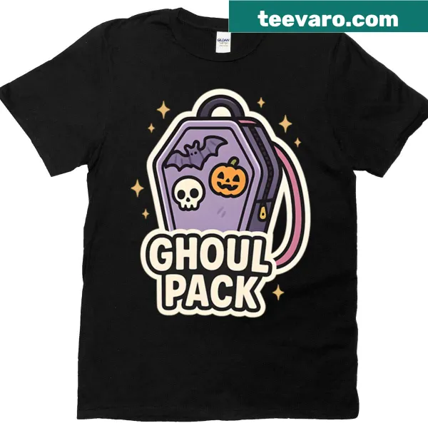 Cute ghoul-themed t-shirt with coffin backpack design