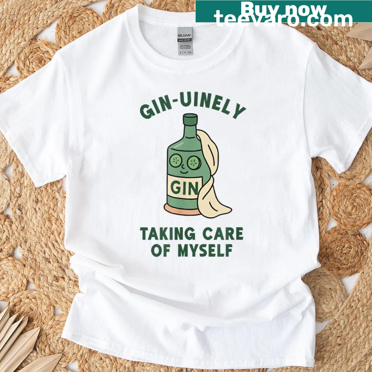 Funny gin-themed T-shirt with humorous text — on a men's t-shirt