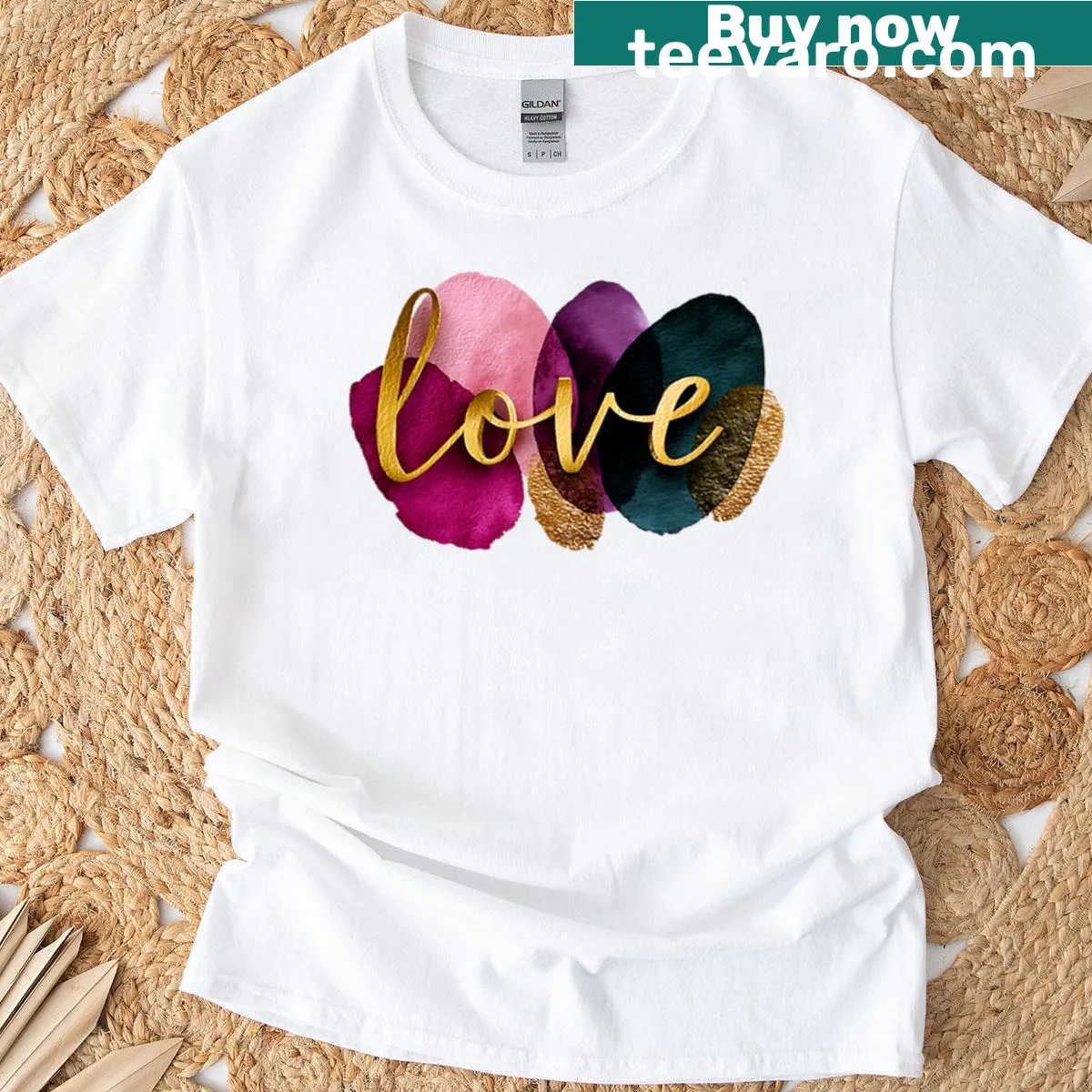 Gold Script Love Design T-shirt for Valentine's Day — on a men's t-shirt