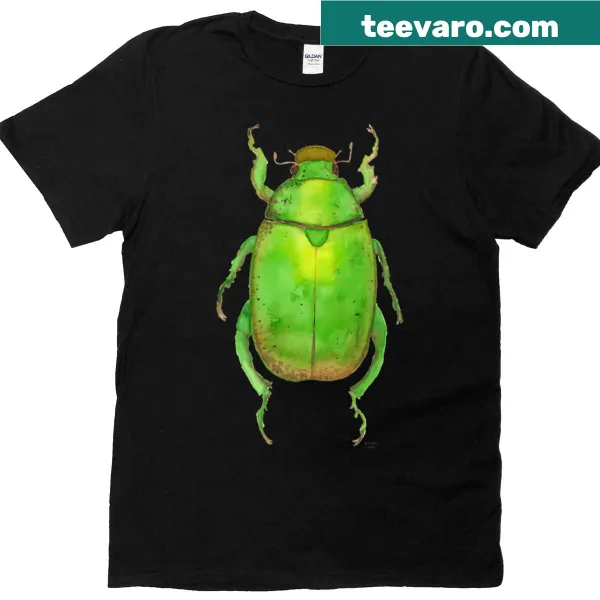 Illustrated green Australian Christmas beetle on a t-shirt