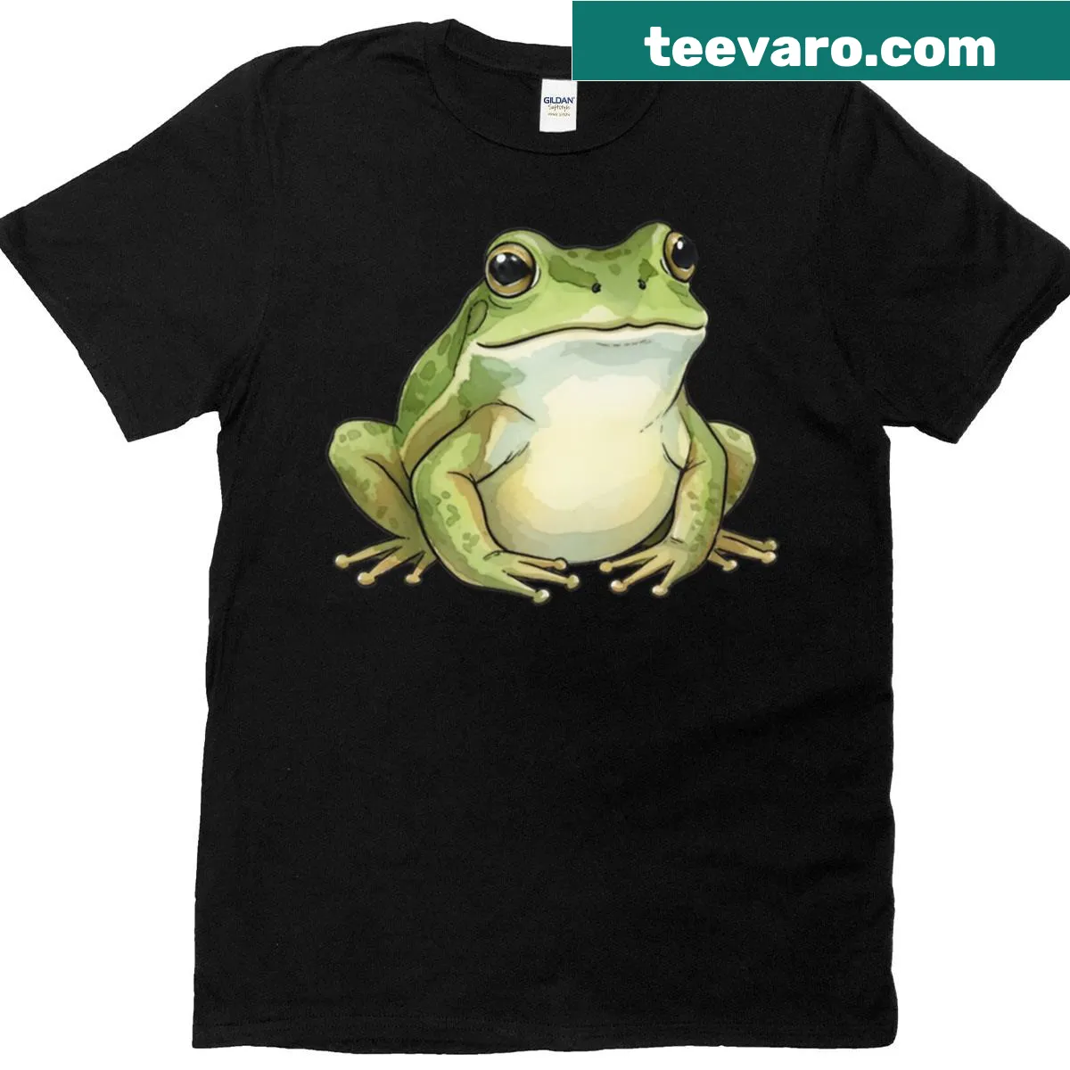Cute green frog and forest animals illustration on T-shirt — on a men's t-shirt