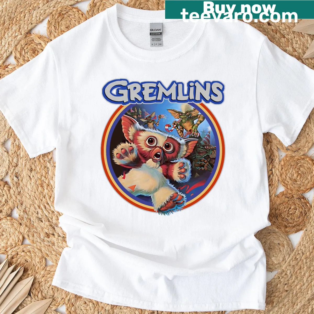 Gremlin character illustration on a fun vintage-style t-shirt — on a men's t-shirt