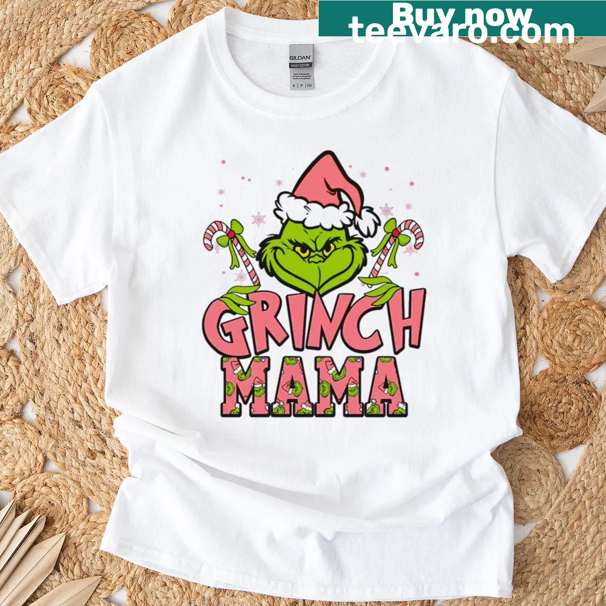 Funny 'Grinch Mama' holiday t-shirt — on a men's t-shirt