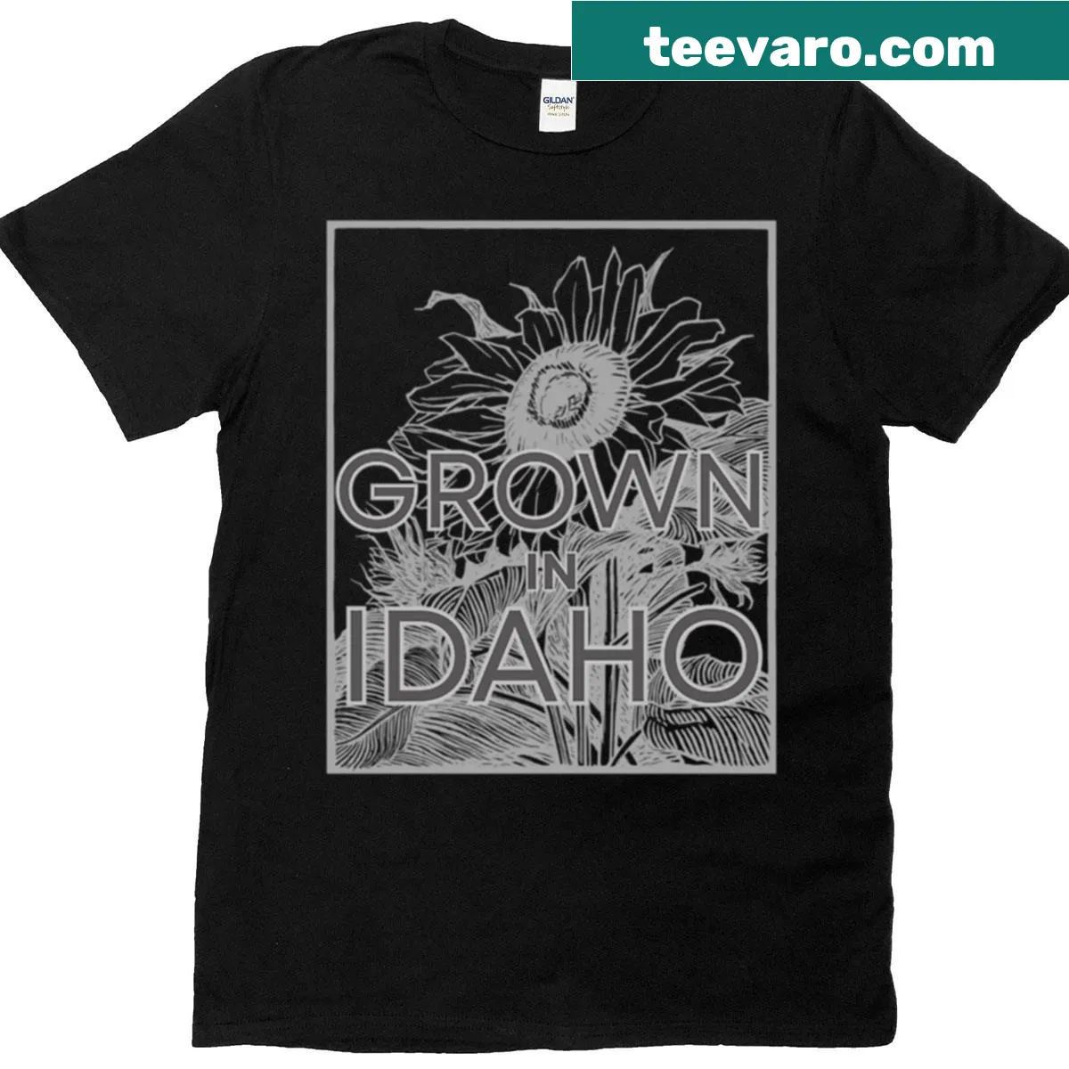 T-shirt stating 'Grown In Idaho' in bold typography — on a men's t-shirt