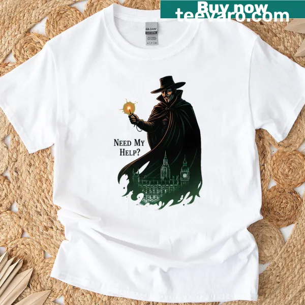 Edgy Guy Fawkes graphic with text on a t-shirt