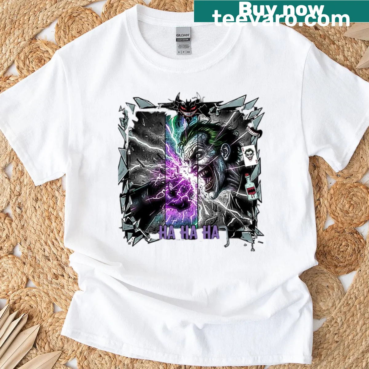 T-shirt with playful 'Ha Ha Ha' text — on a men's t-shirt