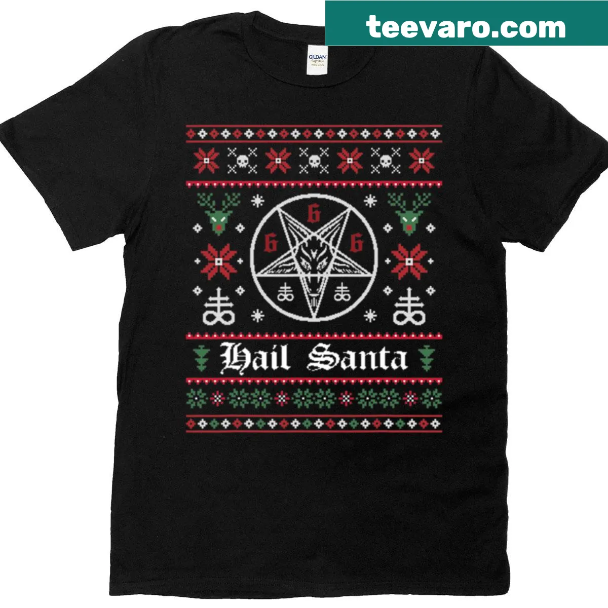 Funny ugly Christmas t-shirt featuring Santa illustration — on a men's t-shirt