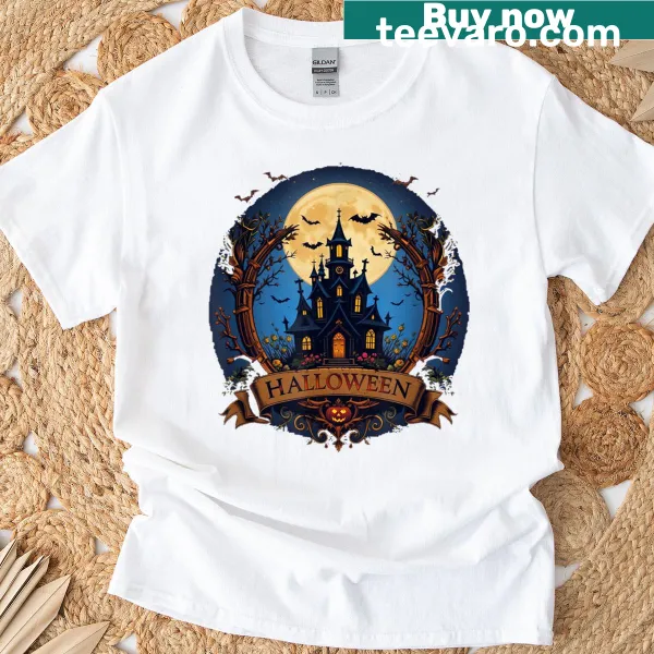 Illustrative Halloween House Crest T-shirt design