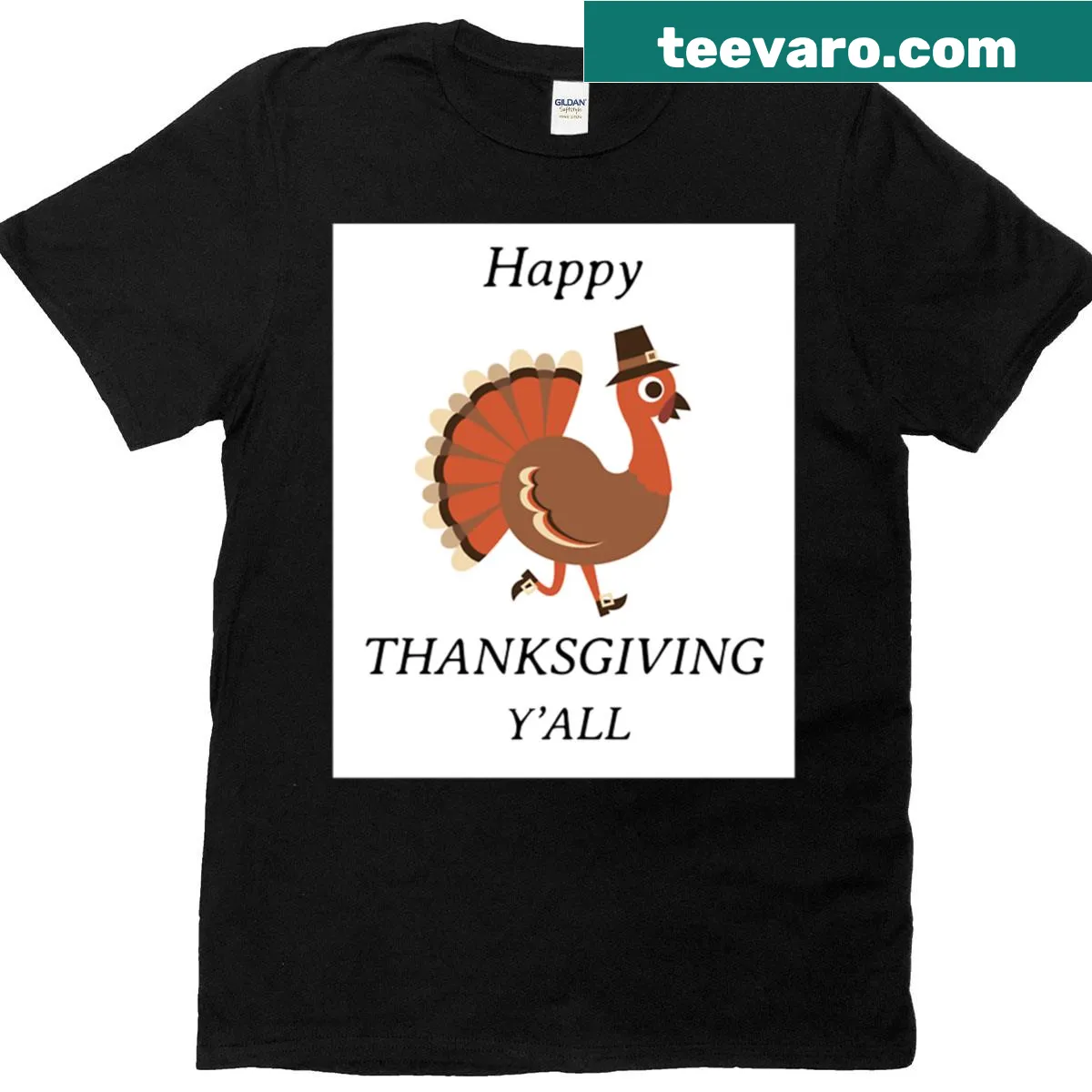 Happy Thanksgiving Yall t-shirt with playful typography — on a men's t-shirt