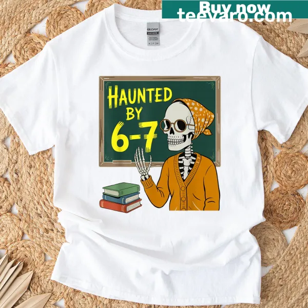 Humorous Halloween T-shirt for teachers featuring a skeleton design
