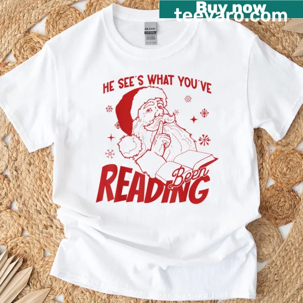 Funny Santa Bookish Christmas T-shirt with playful reading phrase