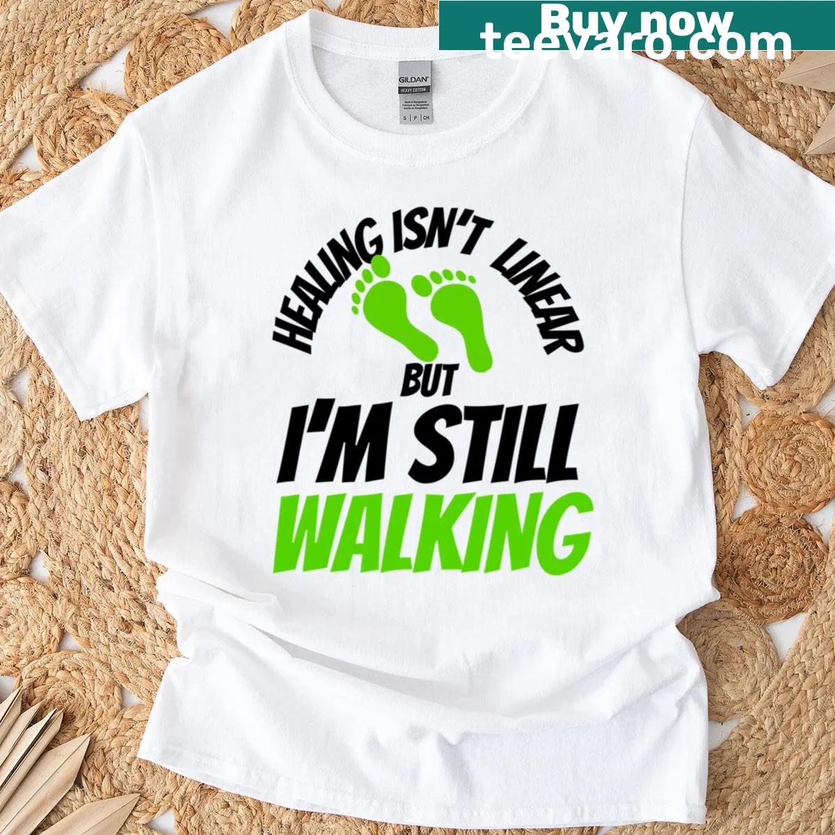 Inspirational T-shirt with 'Healing Isn't Linear' mental health message — on a men's t-shirt