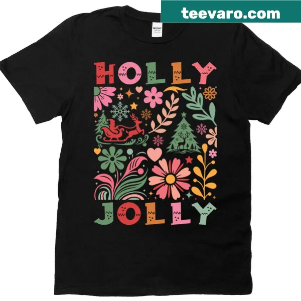 Boho floral Christmas t-shirt with festive text