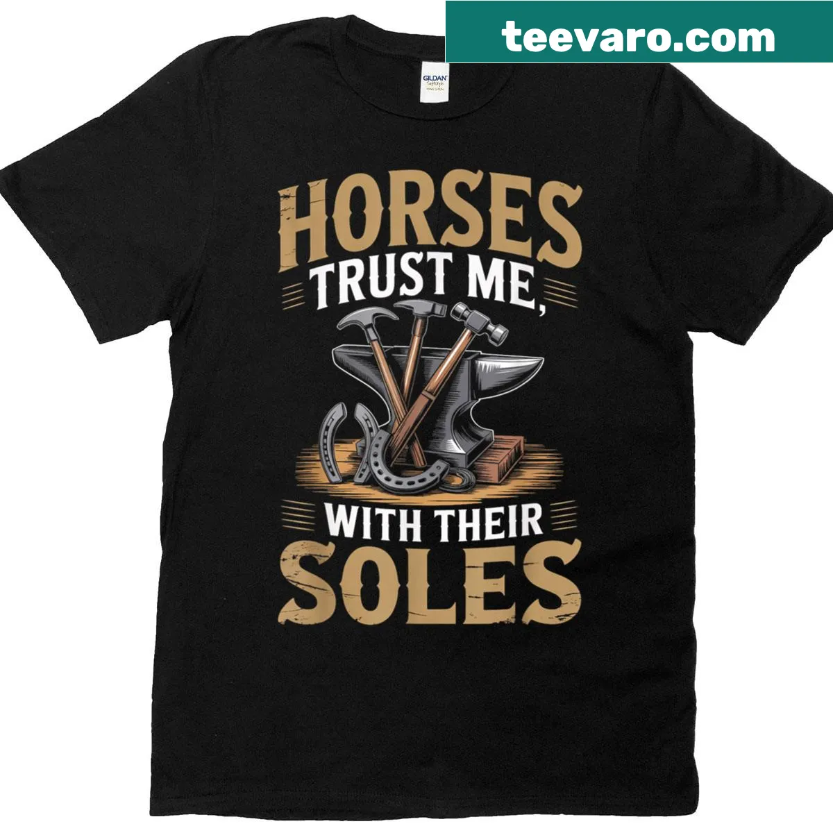 T-shirt honoring horse shoers and farriers with a trust theme — on a men's t-shirt