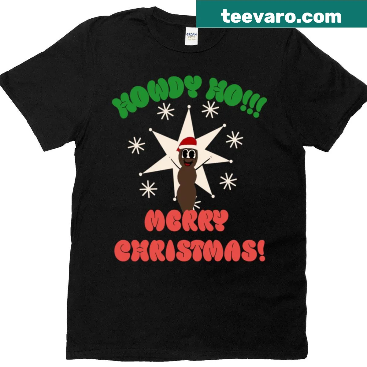 Funny Mr Hanky Christmas T-shirt with playful typography — on a men's t-shirt
