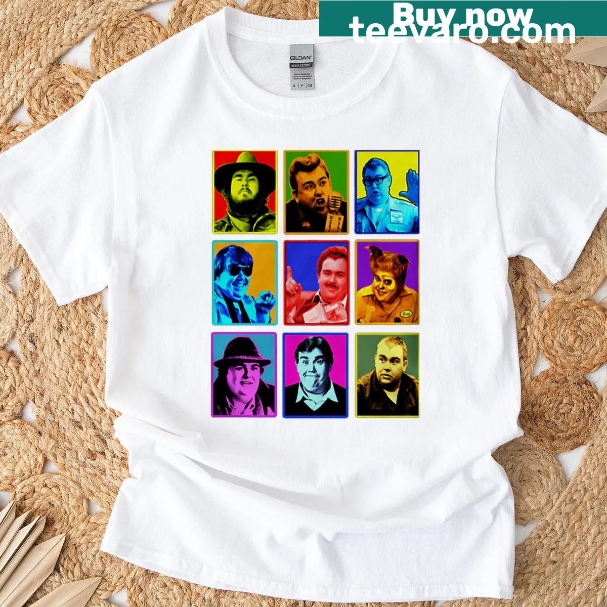 Vintage T-shirt celebrating 80s comedy movies with playful graphics — on a men's t-shirt