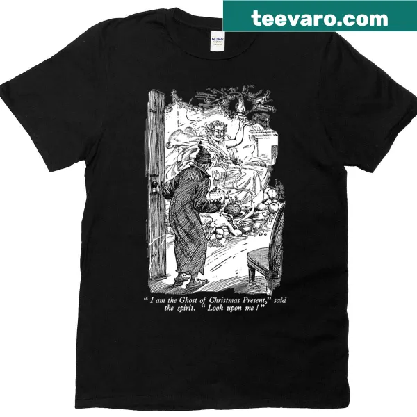 Whimsical Christmas t-shirt with Ghost of Christmas Present quote