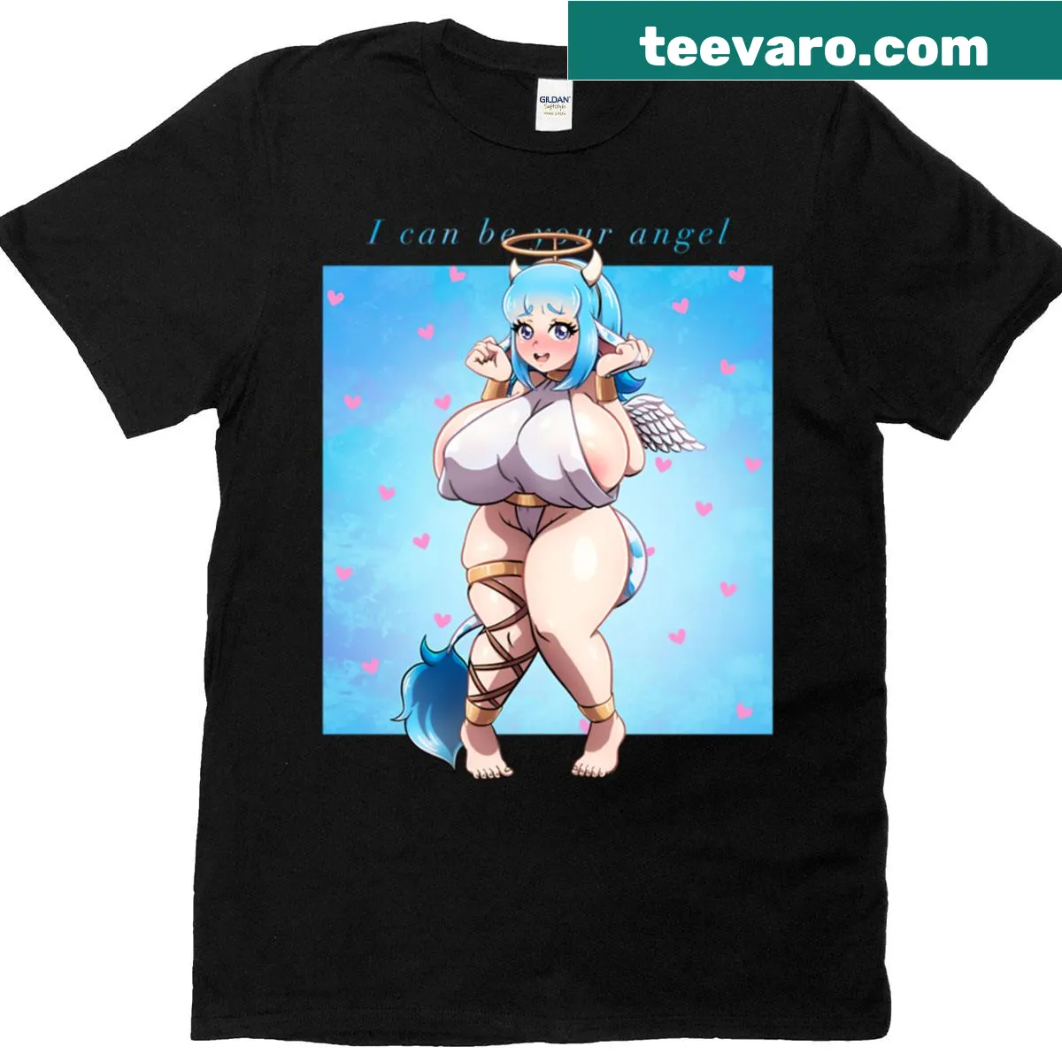 Cute t-shirt with 'I Can Be Your Angel' text — on a men's t-shirt