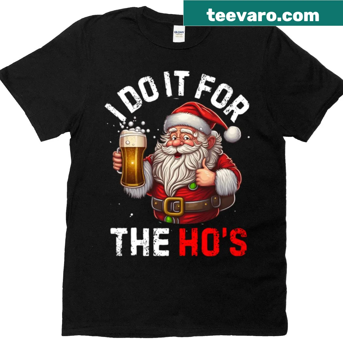 Naughty Christmas t-shirt with Santa and humorous text — on a men's t-shirt