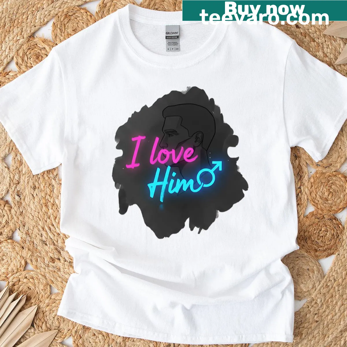 Vintage-inspired T-shirt with 'I Love Him' text design — on a men's t-shirt