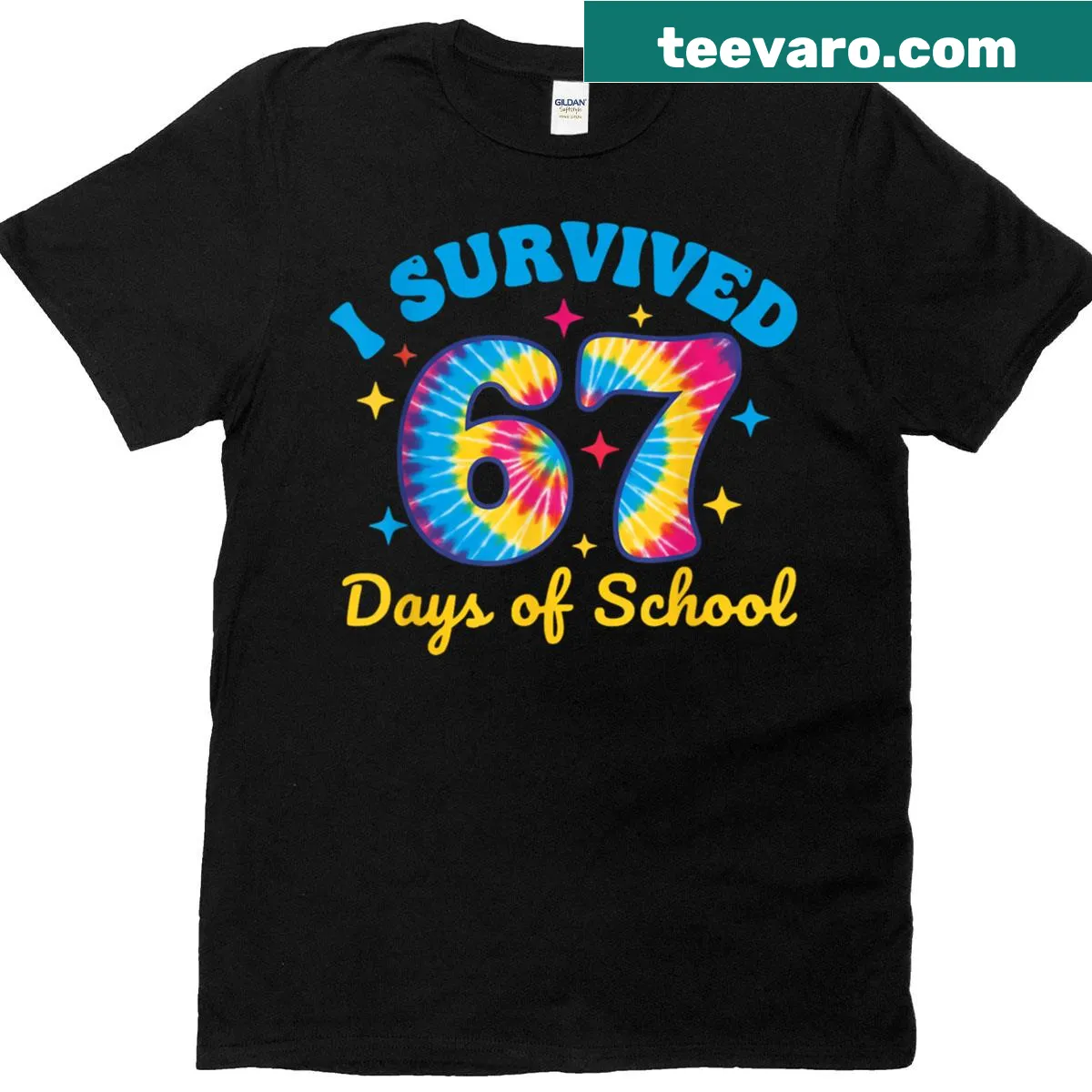 Playful t-shirt celebrating 67 days of school survival — on a men's t-shirt