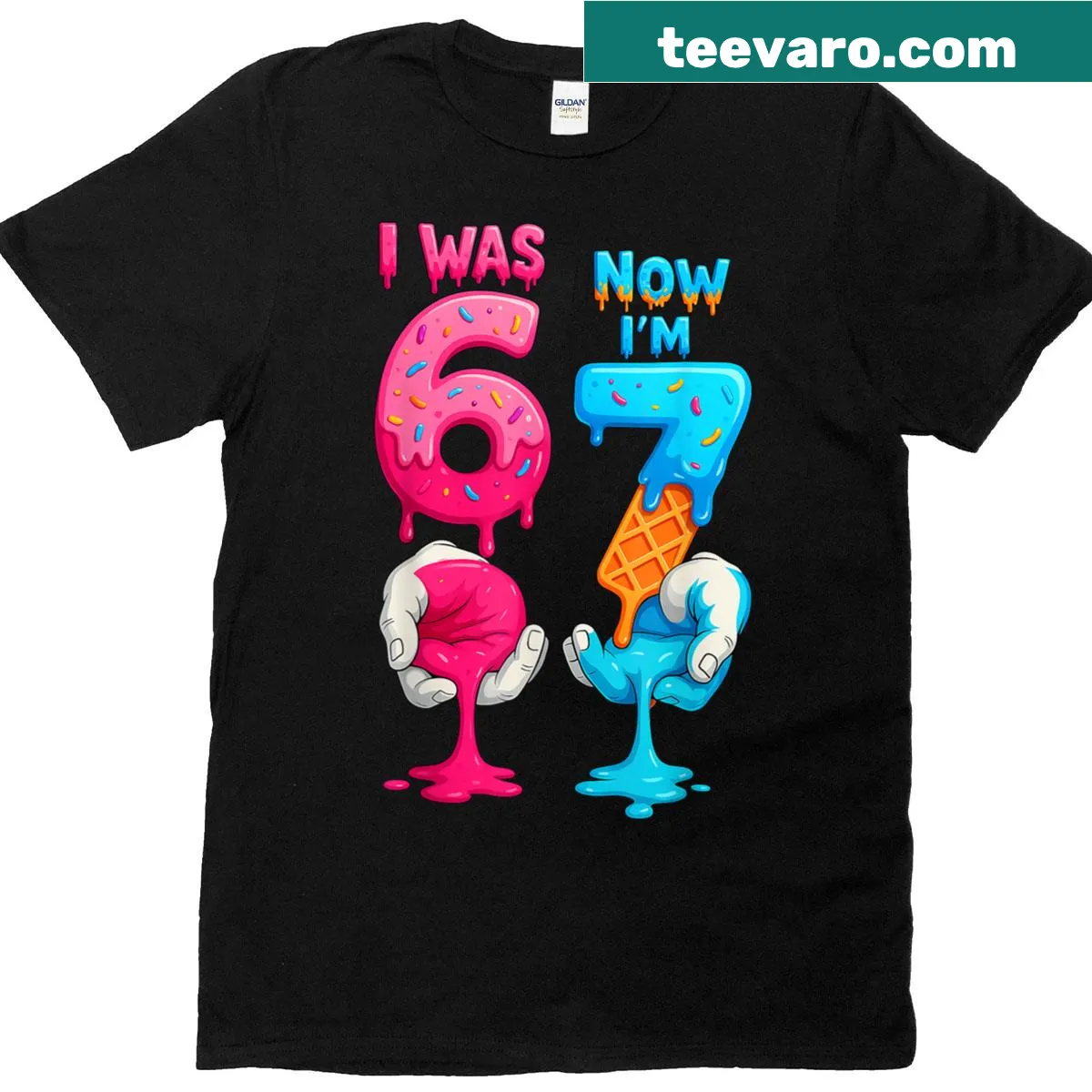 T-shirt for kids saying 'I Was 6 Now I'm 7' in playful typography. — on a men's t-shirt