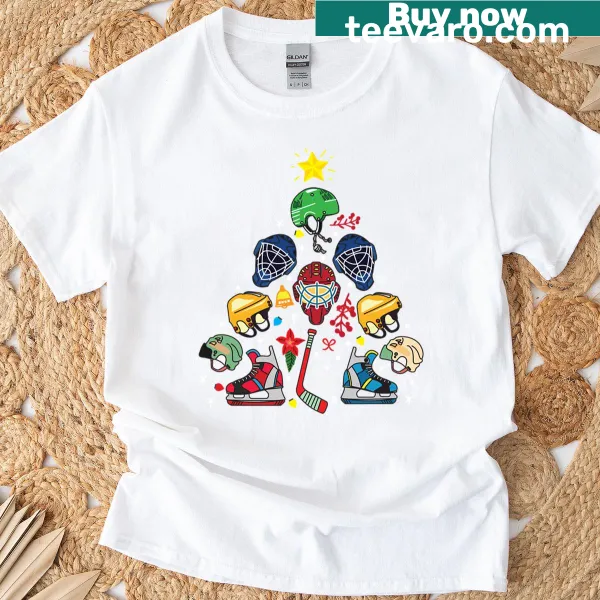 Funny ice hockey Christmas tree t-shirt design