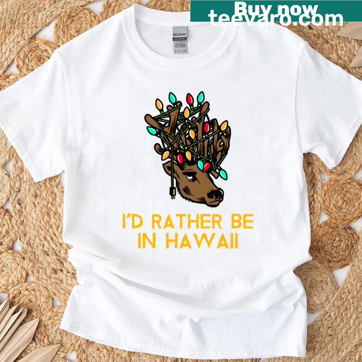 I'd Rather Be In Hawaii graphic t-shirt with travel-themed text — on a men's t-shirt