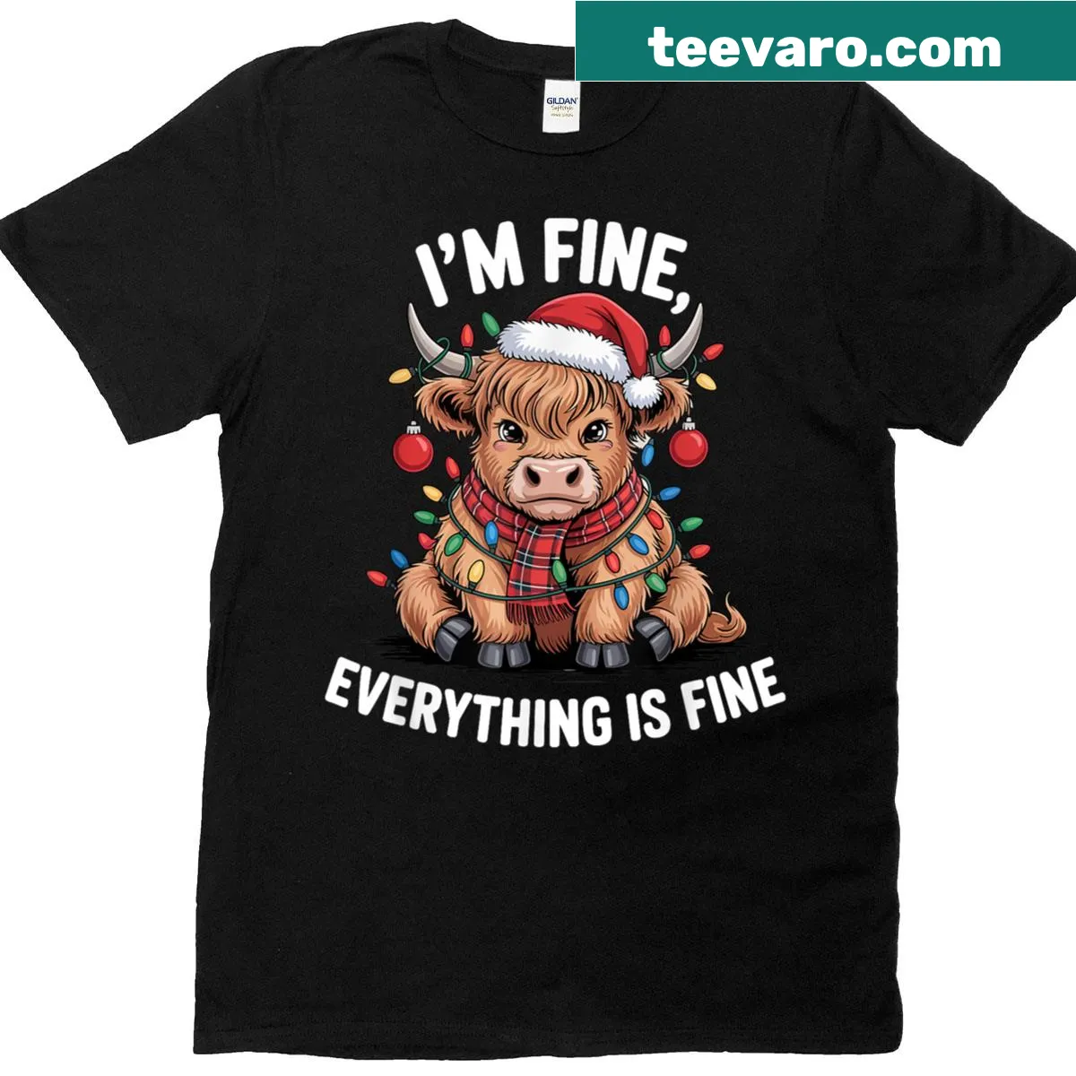 Cute cow T-shirt with the phrase 'Im Fine Everything Is Fine' — on a men's t-shirt