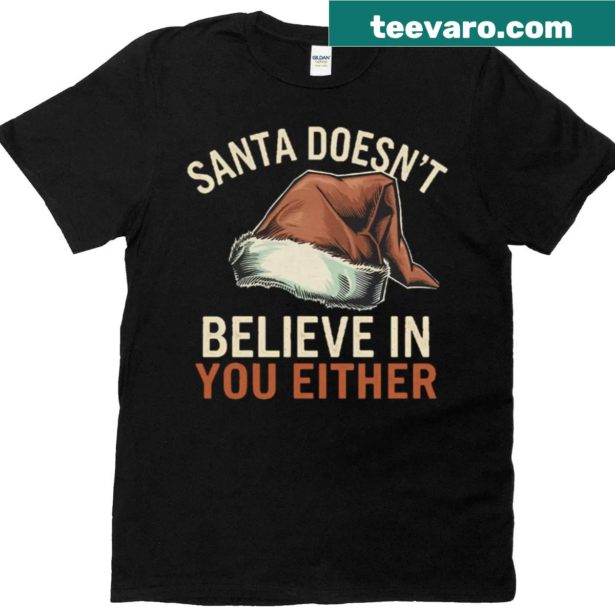 Edgy Christmas t-shirt with the word Believe — on a men's t-shirt