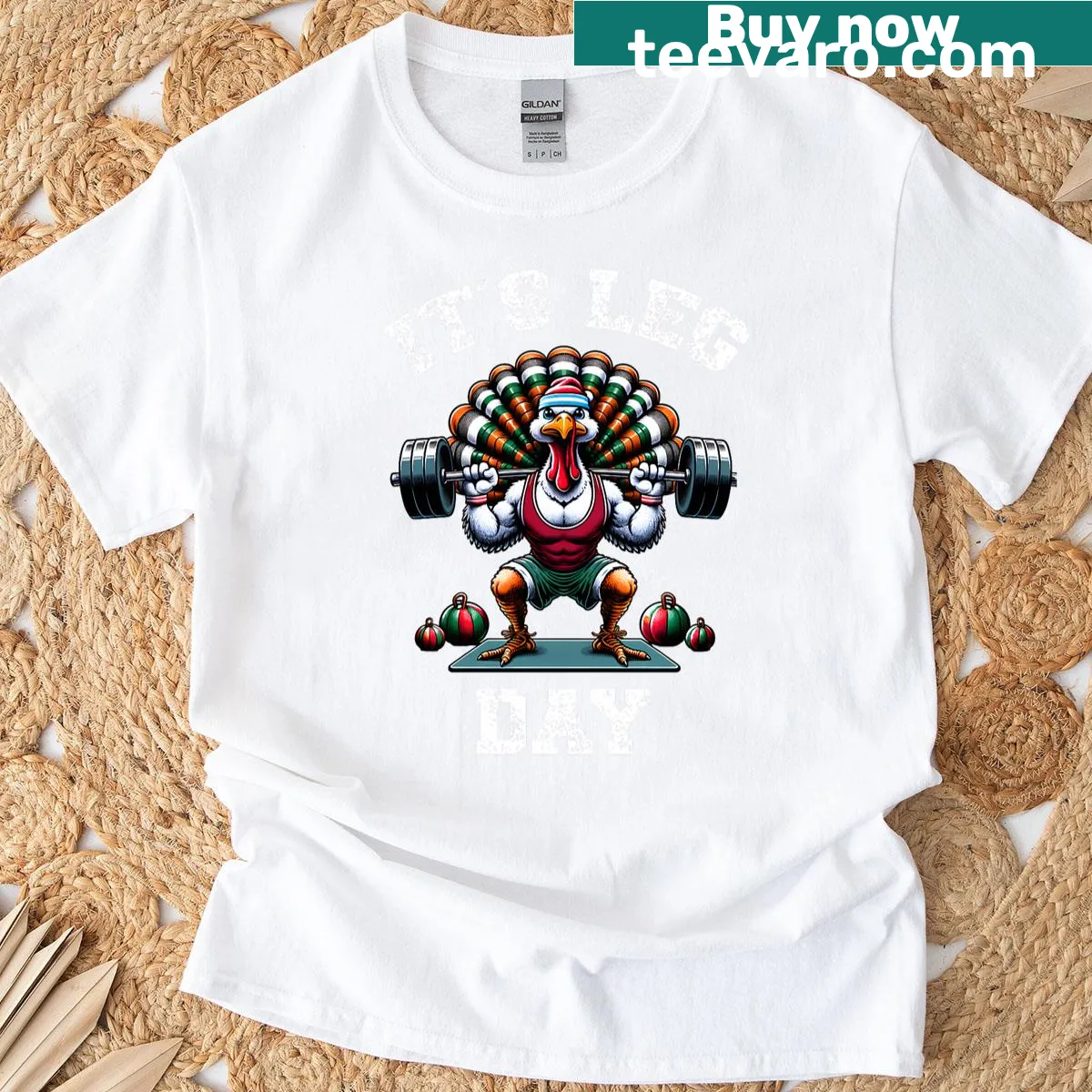 Funny exercise-themed Thanksgiving t-shirt featuring a turkey and leg day message — on a men's t-shirt