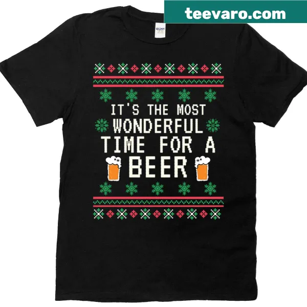 Holiday-themed t-shirt with the quote about beer and Christmas cheer