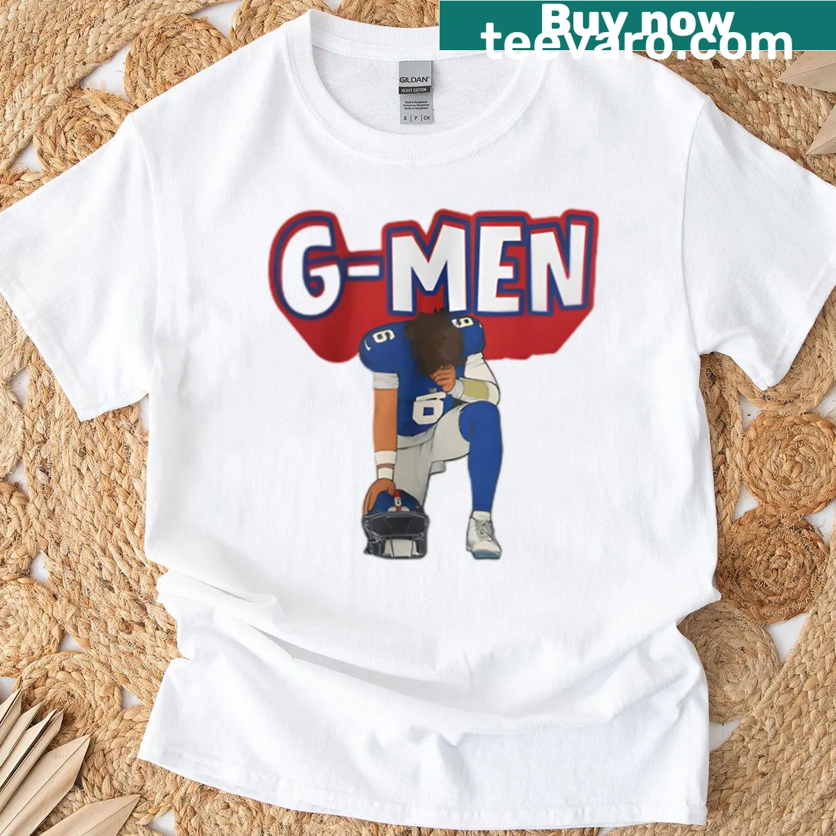 New York Giants football fan illustration T-shirt — on a men's t-shirt