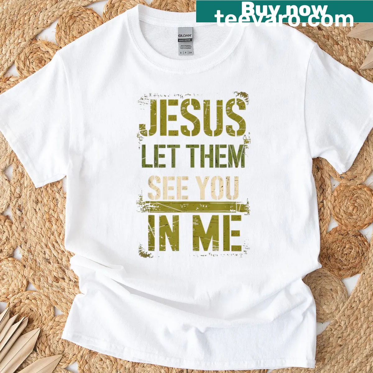 Distressed vintage Christian T-shirt with inspirational message — on a men's t-shirt