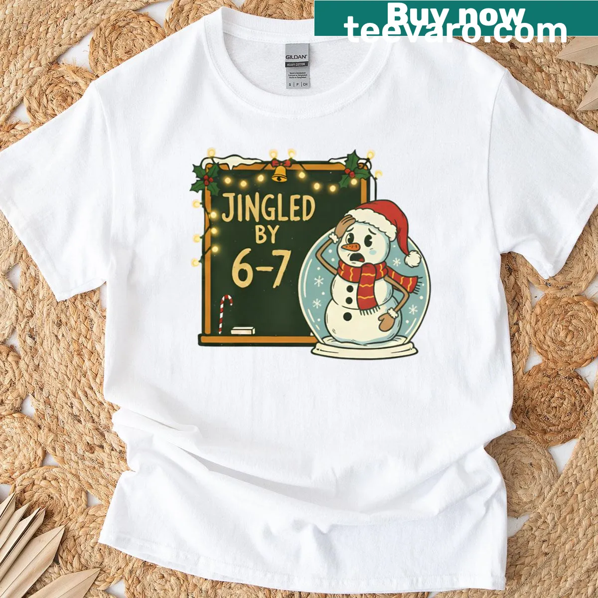 Funny snowman design on Jingled By 6-7 Teacher T-shirt — on a men's t-shirt