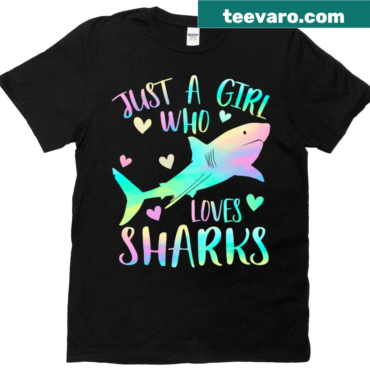 Cute shark-themed T-shirt for girls featuring playful shark illustrations — on a men's t-shirt