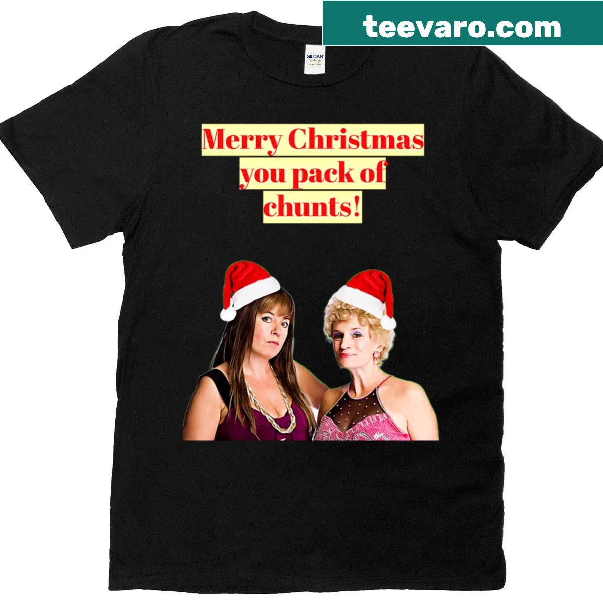 Funny Christmas T-shirt with humorous text from Kath and Kim — on a men's t-shirt
