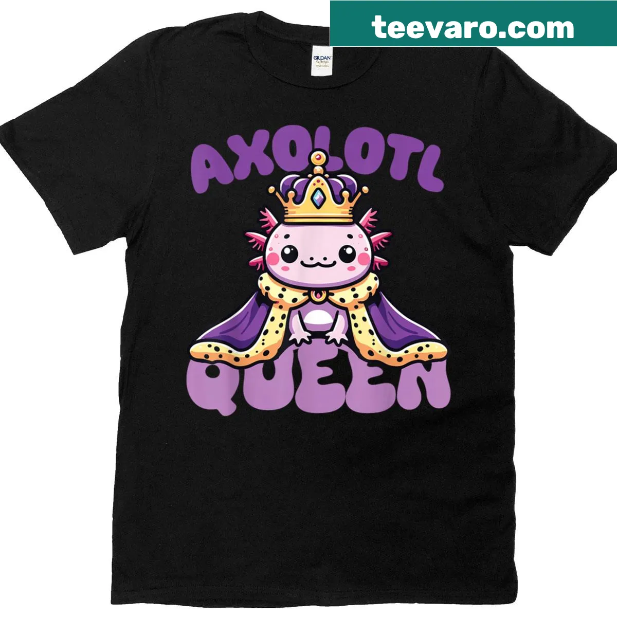 Cute axolotl character with a crown on a t-shirt — on a men's t-shirt