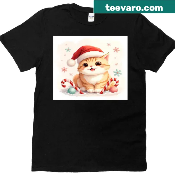 Kawaii cat in Santa hat for a cute Christmas vibe