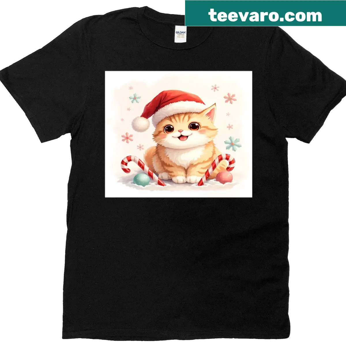 Kawaii cat in Santa hat for a cute Christmas vibe — on a men's t-shirt