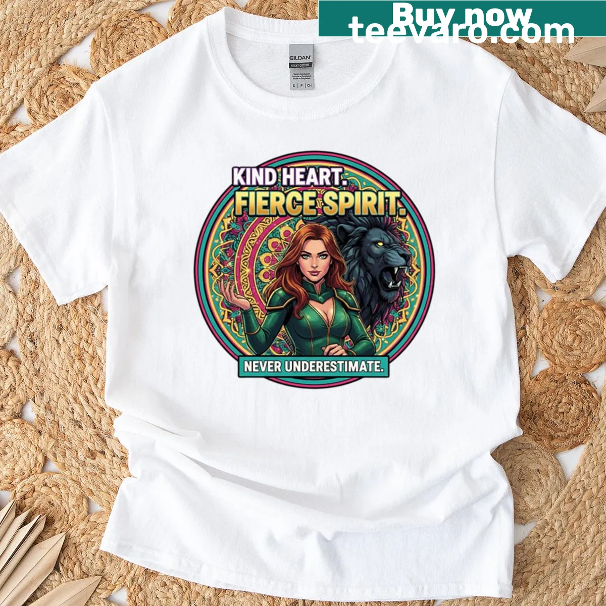 Inspirational T-shirt with 'Kind Heart Fierce Spirit' text — on a men's t-shirt