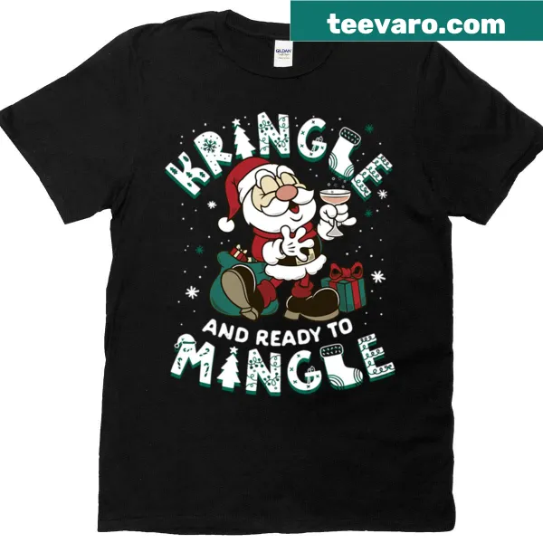 Cartoon Santa Claus graphic with Kringle and Ready To Mingle text