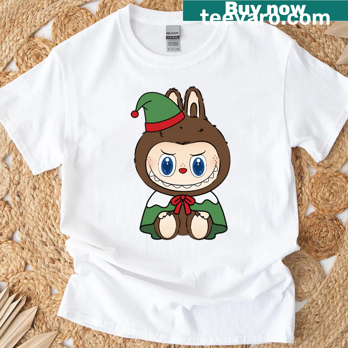 Cartoon-style Christmas Labubu holiday t-shirt — on a men's t-shirt