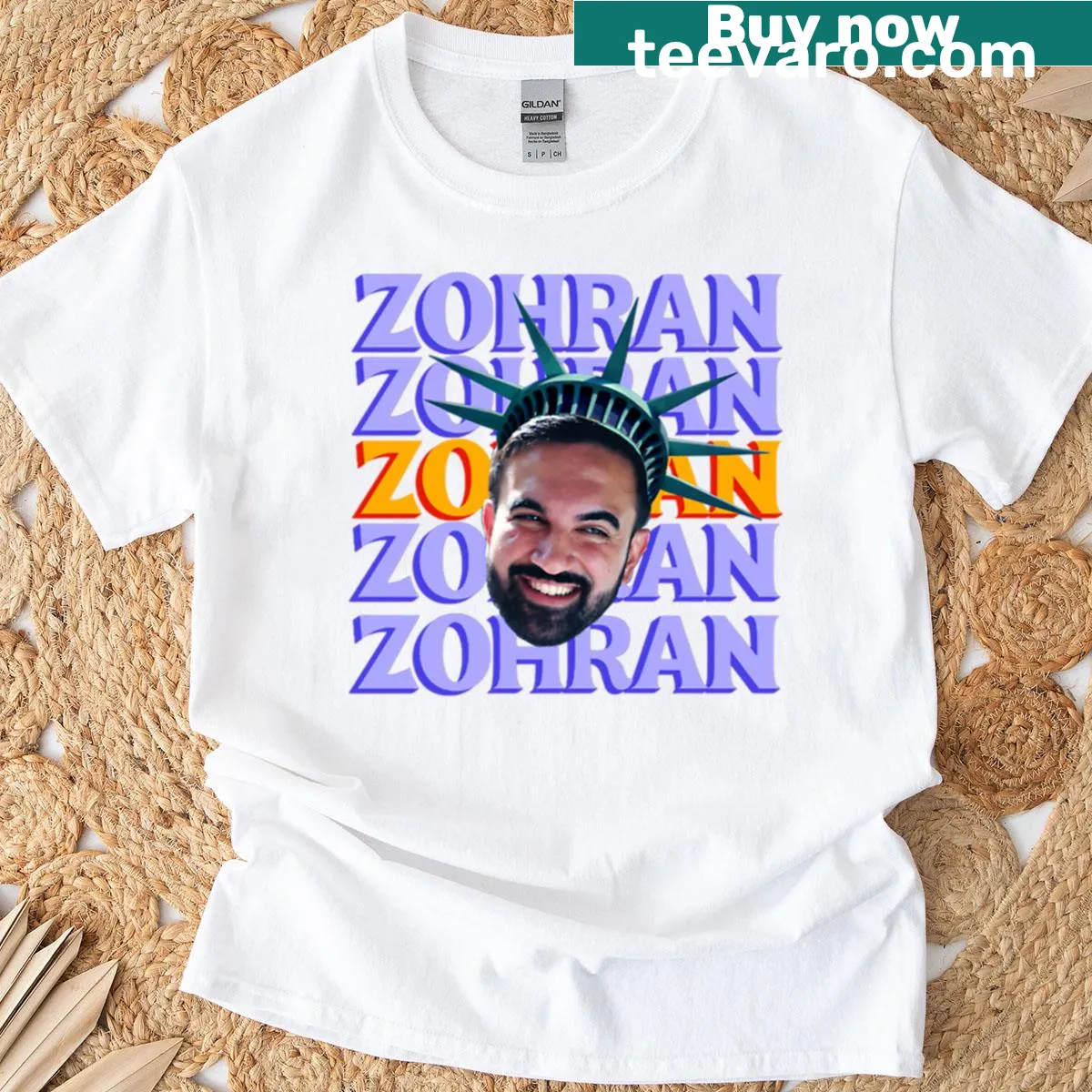 Lady Liberty endorsing Zohran graphic T-shirt — on a men's t-shirt