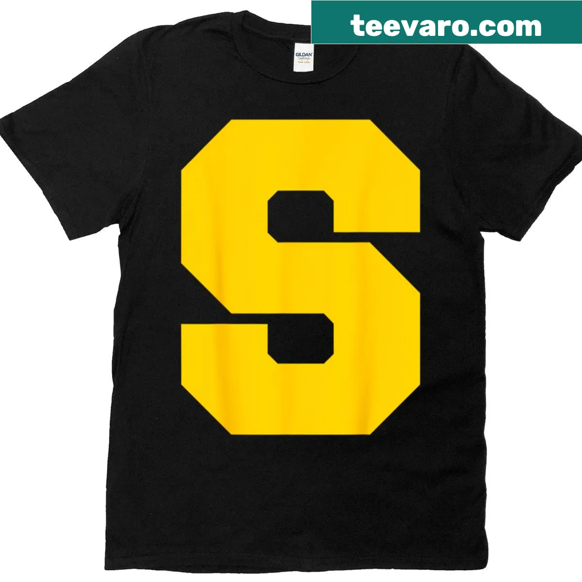 Chipmunk cartoon T-shirt with Letter S for Christmas and Thanksgiving — on a men's t-shirt