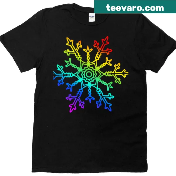 LGBTQ+ themed Christmas shirt with rainbow snowflakes