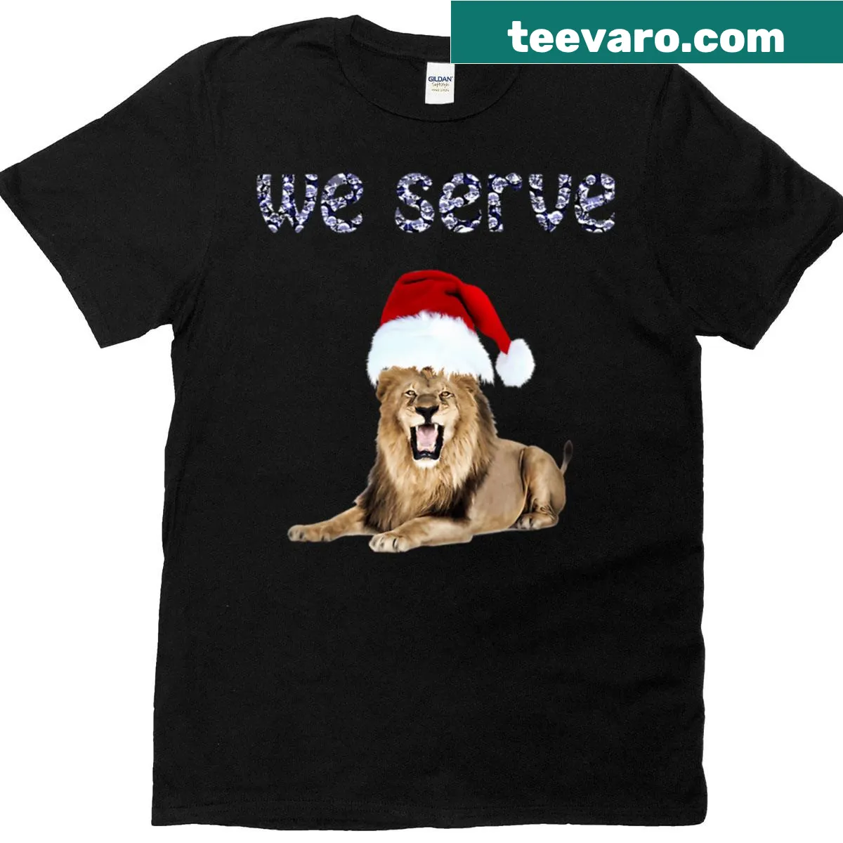 Christmas-themed shirt for Lions Club members with emblem design — on a men's t-shirt