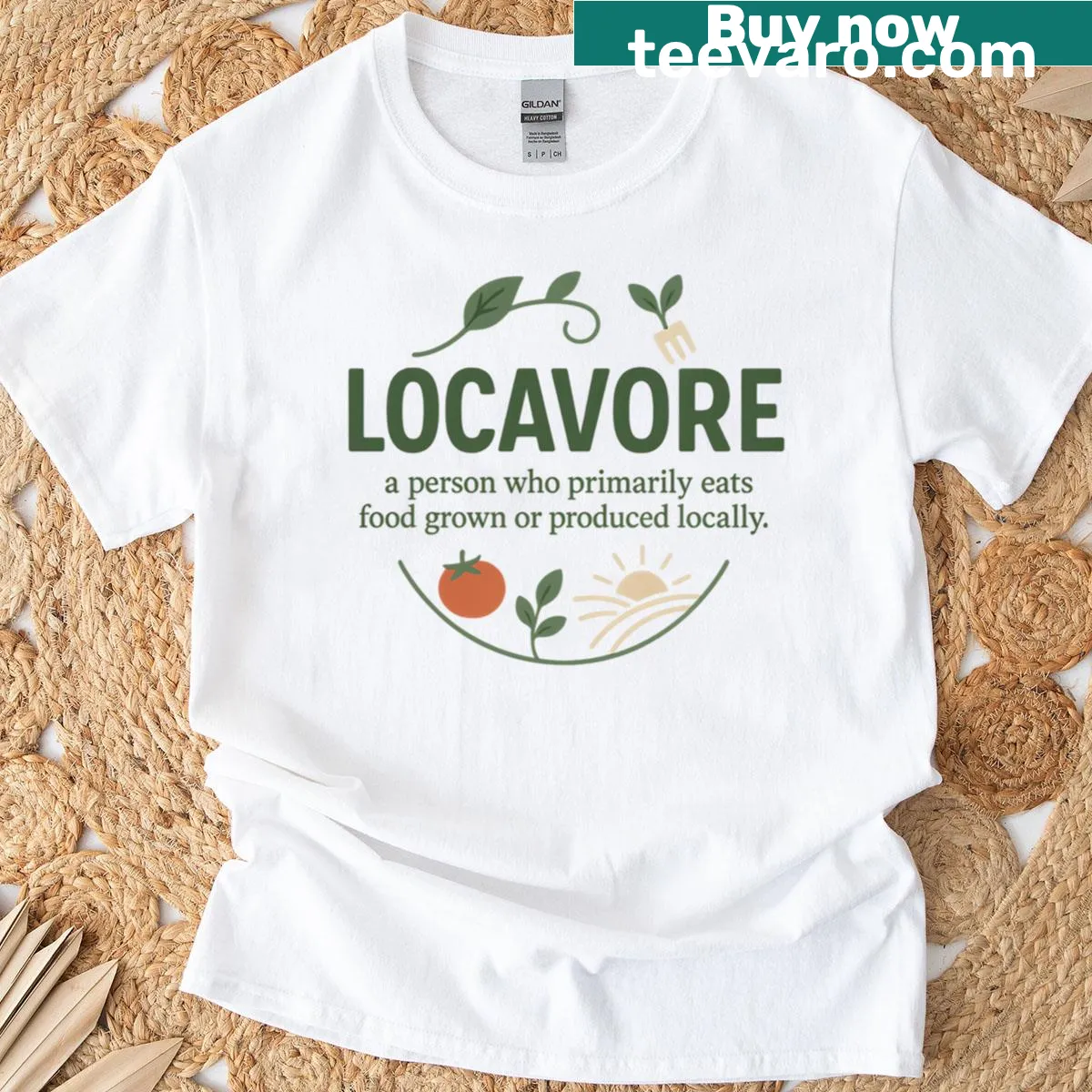 T-shirt with 'Locavore' phrase promoting local food consumption — on a men's t-shirt