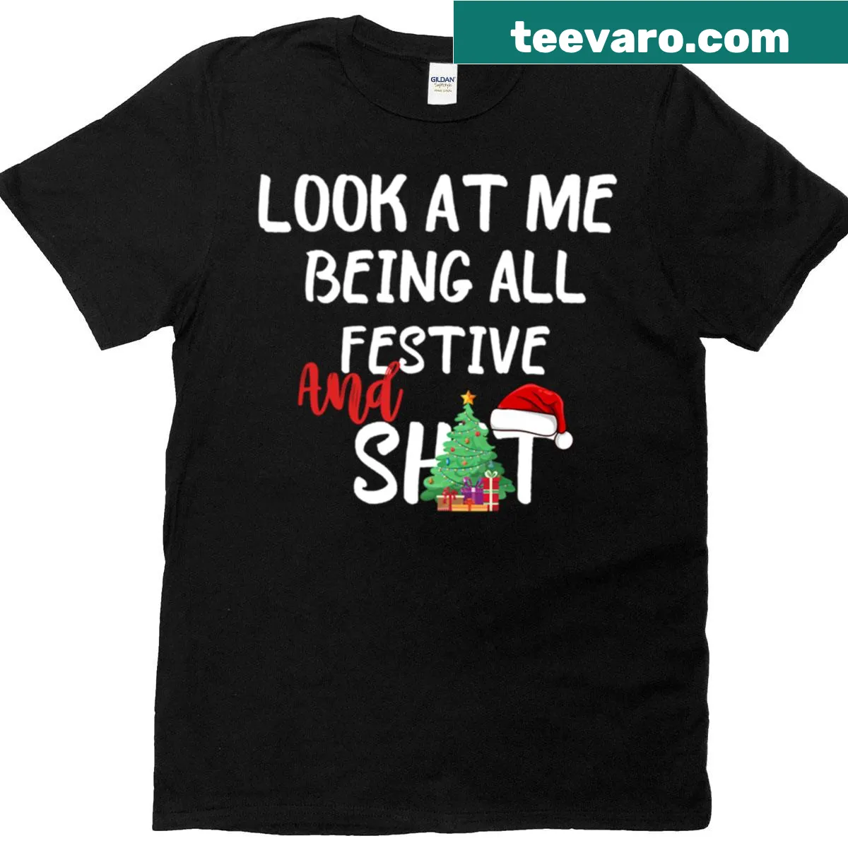 Funny sarcastic Christmas shirt with festive text — on a men's t-shirt